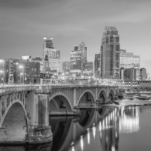 Black and white photo on Minneapolis, Minnesota