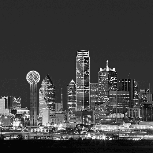 Black and white photo of Dallas, Texas